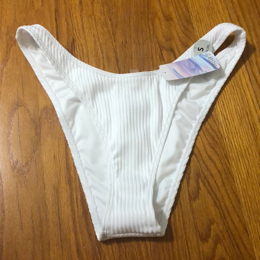 White High Cut Ribbed Bikini Bottoms
